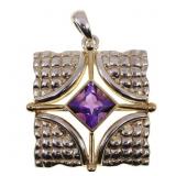 STERLING SILVER TWO-TONE AMETHYST PENDANT
