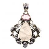 STERLING SILVER ROSE QUARTZ & PINK CZ PENDANT