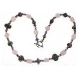 STERLING SILVER BEADED ROSE QUARTZ & AMETHYST NECK