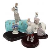 PORCELAIN & CRYSTAL FIGURINES WITH WOODEN BASES
