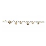 14K YELLOW GOLD HEART CHARM BRACELET