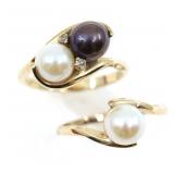 10K YELLOW GOLD BLACK & WHITE PEARL FASHION RINGS