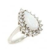 14K WHITE GOLD OPAL & DIAMOND COCKTAIL RING