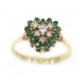 14K YELLOW GOLD DIAMOND & EMERALD FASHION RING