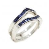 14K WHITE GOLD BLUE SAPPHIRE WEDDING RING GUARD