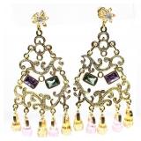 18K YELLOW GOLD MULTI-STONE CHANDELIER EARRINGS