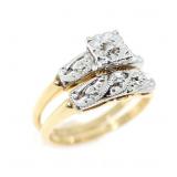 14K YELLOW GOLD 0.03 CT DIAMOND & ILLUSION WEDDING