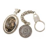STERLING SILVER TAXCO TWO-SIDED PENDANT & KEYCHAIN