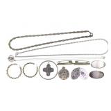 STERLING SILVER CHAINS, CHARMS, BROOCHES, & EARRIN