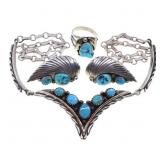 STERLING SILVER & TURQUOISE EARRINGS, NECKLACE, &