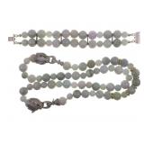 CARVED JADE BEADED STERLING SILVER NECKLACE & BRAC