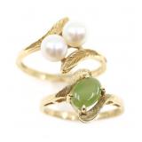 10K YELLOW GOLD JADE & WHITE PEARL FASHION RINGS