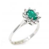 14K WHITE GOLD EMERALD & DIAMOND FASHION RING