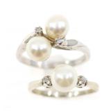 10K WHITE GOLD WHITE PEARL & DIAMOND FASHION RINGS
