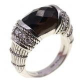 STERLING SILVER JUDITH RIPKA SMOKY QUARTZ & CZ RIN