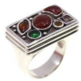 STERLING SILVER CARNELIAN & SPINEL FASHION RING