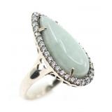 STERLING SILVER JADE & 0.66 CTW DIAMOND COCKTAIL R