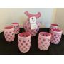 Vintage Fenton Cranberry Coindot Pitcher & Glasses
