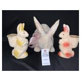 Antique Egg Carton Bunnies & PaperMché pig bunny.