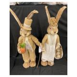 Sisal Straw Mr & Mrs Fancy Bunny Settlers Statues