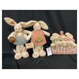 Easter Rabbit Mr & Mrs Plushie & Welcome Sign