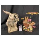 White Hare w/ Fairy & Baby Bunny Flower Pot