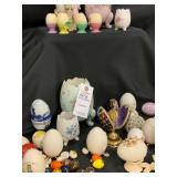 VTG HAND-BLOWN COLORED GLASS EGGS & HAND PAINTED