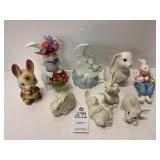 9 Piece Porcelain/Ceramic Bunny Lot