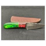 Damascus Steel Knife with Leather Sheath