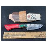 Custom Crafted Damascus Knife W/Leather Sheath