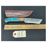 Custom Crafted Damascus Knife W/ Leather Sheath