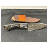 Damascus Steel Knife with Leather Sheath