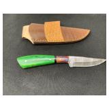 Damascus Blade Knife with Green Handle