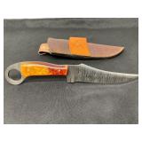 Damascus Steel Knife with Leather Sheath