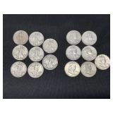 Lot of 17 Walking Liberty and Franklin Halves