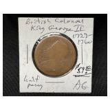 British Colonial King George II Half Penny