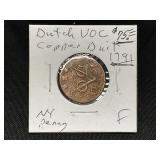 1791 Dutch VOC Copper Duit Coin