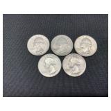 Set of 5 Washington Silver Quarters