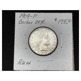 1909-P Barber Quarter AU 55