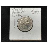 1903-P Barber Silver Quarter AU-53