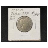 1901-O Barber Quarter Dollar Coin