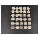 Collection of 30 Barber and Mercury Dimes