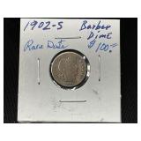 1902-S Barber Dime in Holder