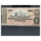 1861 Confederate $20 Note with Capitol Illustratio
