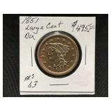 1851 Braided Hair Large Cent, MS 63