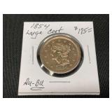 1854 Braided Hair Large Cent in AU-BU