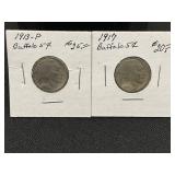 1913-P and 1917 Buffalo Nickels Pair