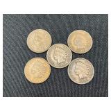 Five Indian Head Pennies 1898-1902