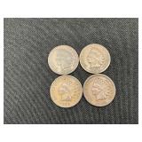 Set of Four Indian Head Pennies, 1883-1890