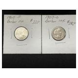 1900-P and 1907-O Barber Dime Coins